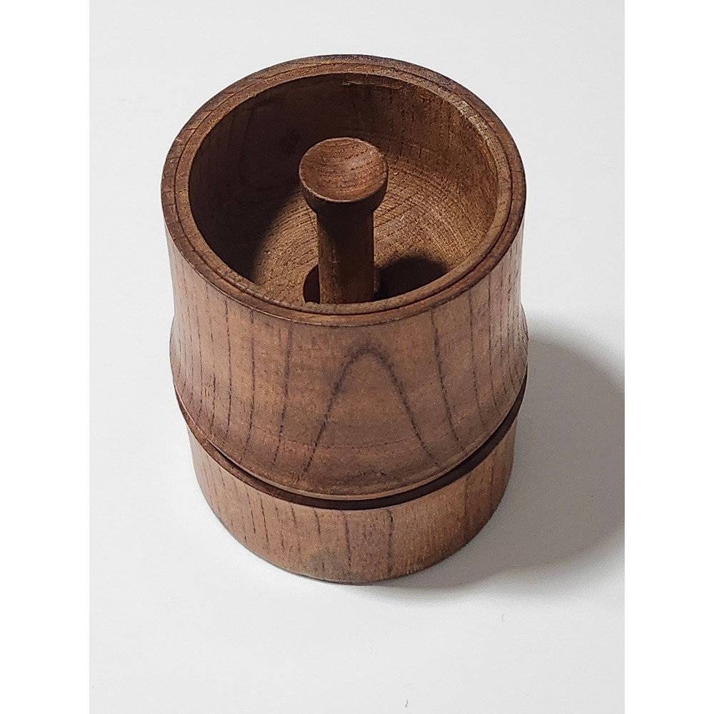 Vintage Hand Turned Wooden Ring Holder Trinket Box Bamboo Style Jewelry Case